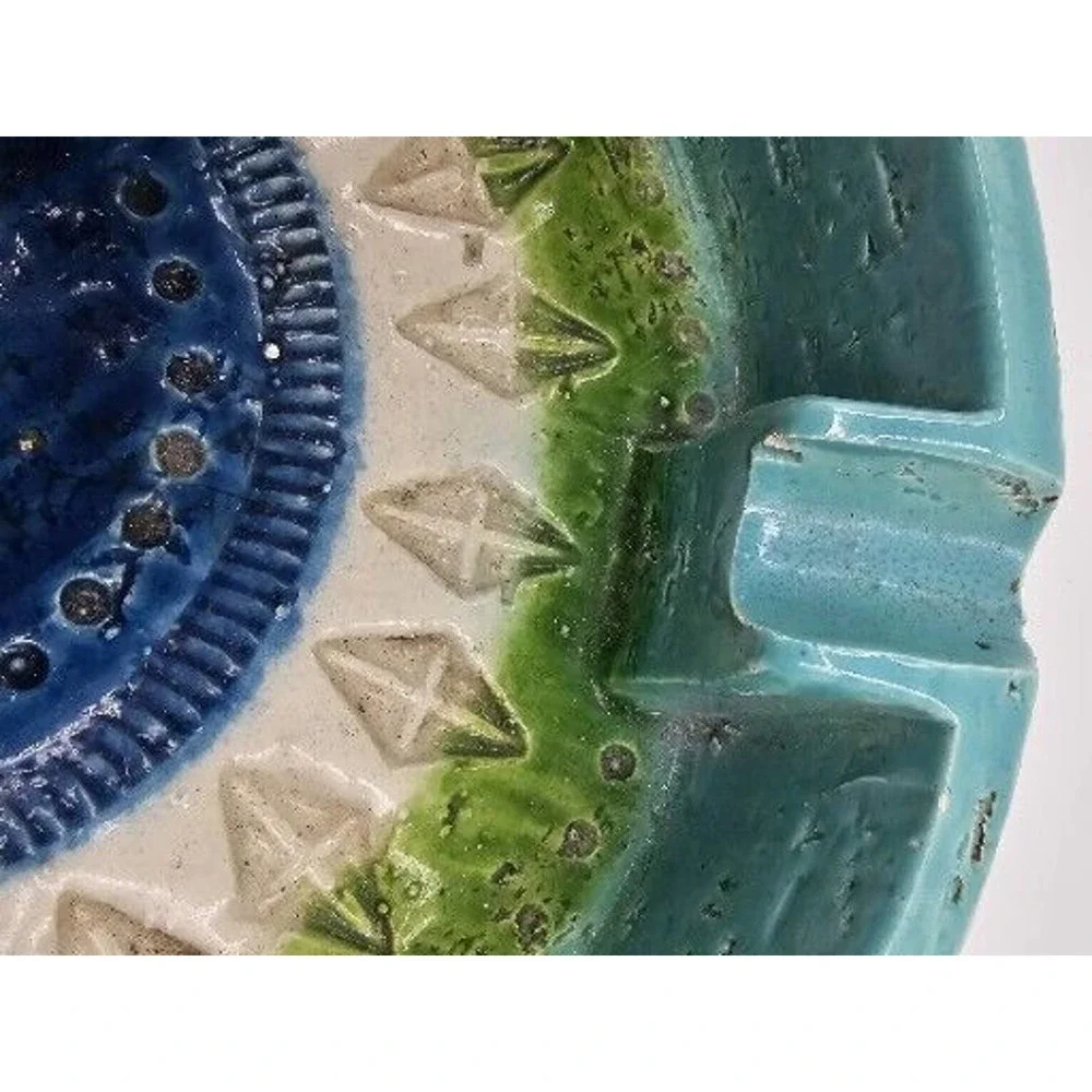 Vintage Mid-Century Bitossi For Rosenthal-Netter Ceramic Blue Glazed Ashtray